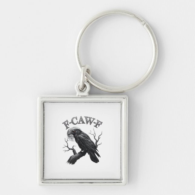 Chaveiro Crow, F-Caw-F Pássaro Engraçado Lua Gótico Humor A (Frente)