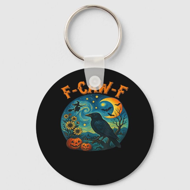 Chaveiro Crow Raven F-Caw-F Funny Halloween Gothic Checkere (Frente)