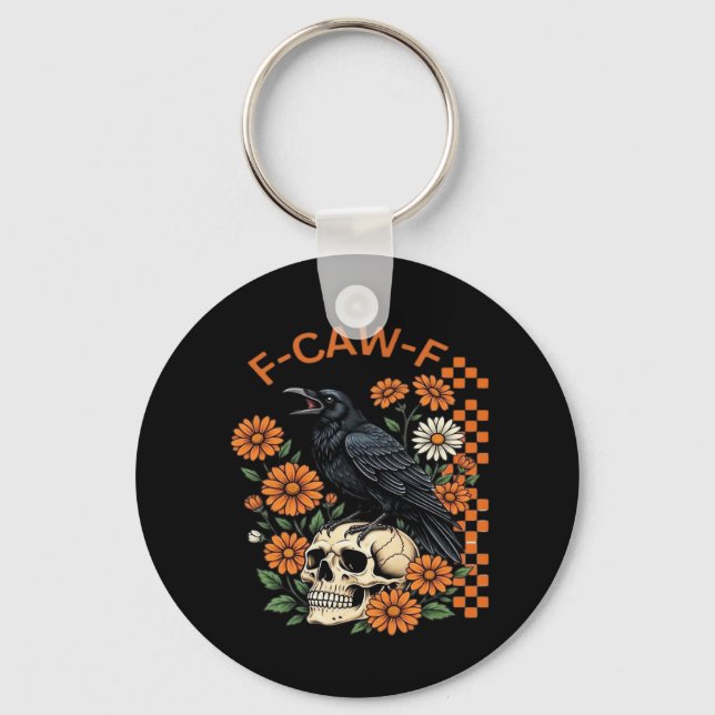 Chaveiro Crow Raven F-Caw-F Funny Halloween Gothic Creative (Frente)
