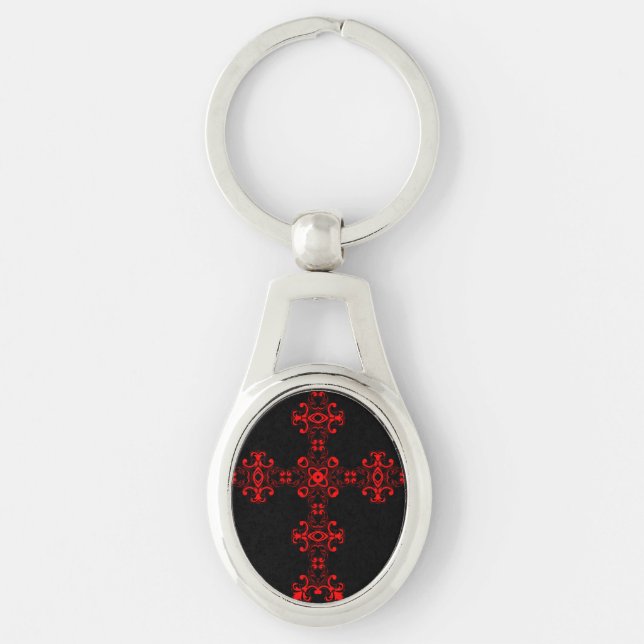 Chaveiro Cruz Com Ornamento Vermelho Arte Decorativa Sagrad (Frente)