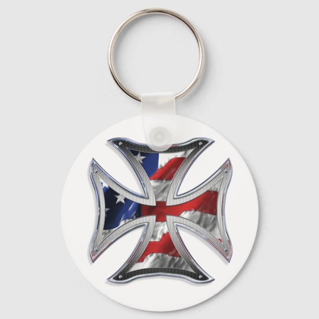 Chaveiro Cruz de Ferro com Bandeira Americana (Frente)