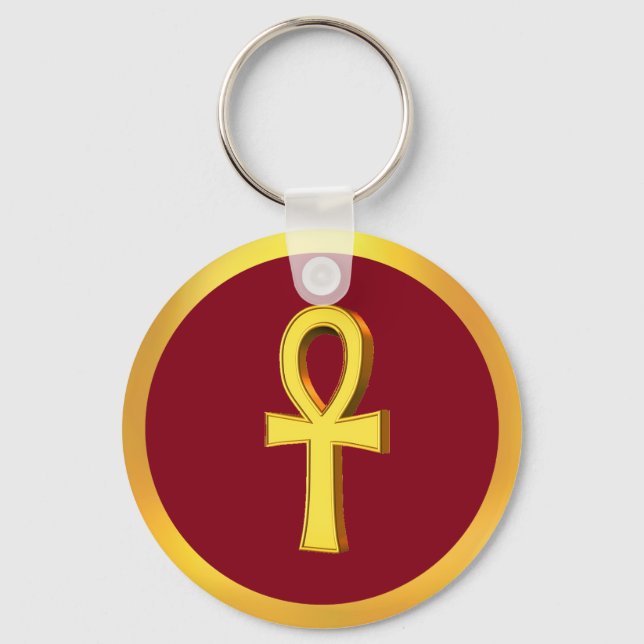 Chaveiro Cruz de Tau Ankh com Círculo Dourado sobre Carmesi (Frente)