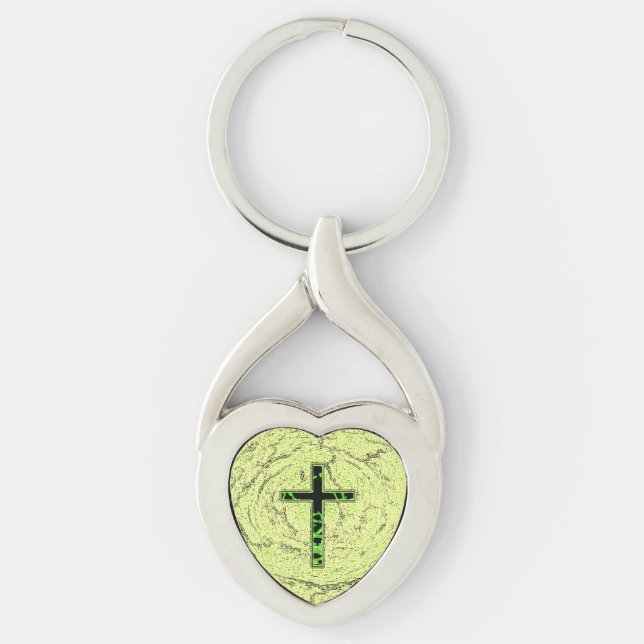 CHAVEIRO CRUZ NEGRA E VERDE COM FUNDO MARÁVEL (Frente)