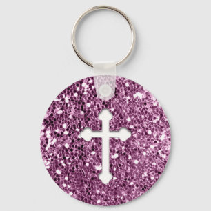 Chaveiro Cruz no branco no olhar cor-de-rosa do brilho