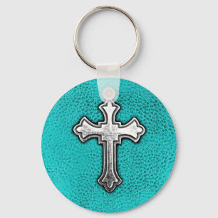 Chaveiro Cruz Teal de Metal