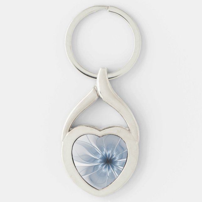 Chaveiro Cu de flor de fantasia fractal azul macio e tenra (Frente)