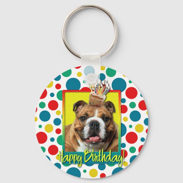 Chaveiro Cupcake de aniversário - Bulldog - Escuro (Frente)