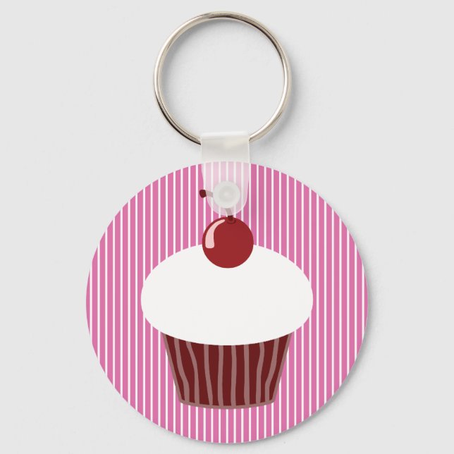 Chaveiro Cupcake de baunilha e tiras rosadas (Frente)
