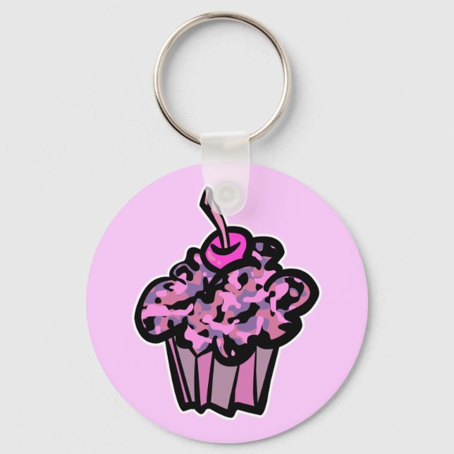 Chaveiro cupcake de camuflagem de pinks e purpes (Frente)