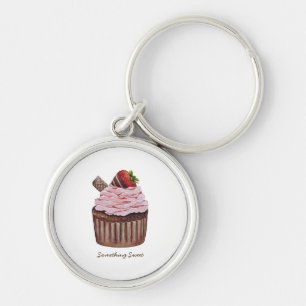 Chaveiro Cupcake De Morango Cujo Cama É Em Aquarela