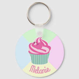 Chaveiro Cupcake rosa-claro e cores de pastel personalizada