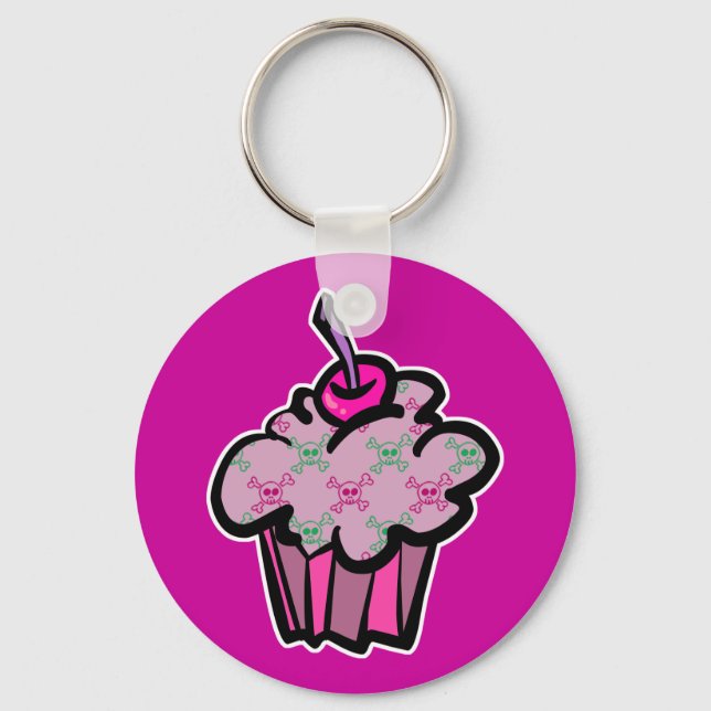 Chaveiro cupcake rosa punk crânio ossos cruzados (Frente)