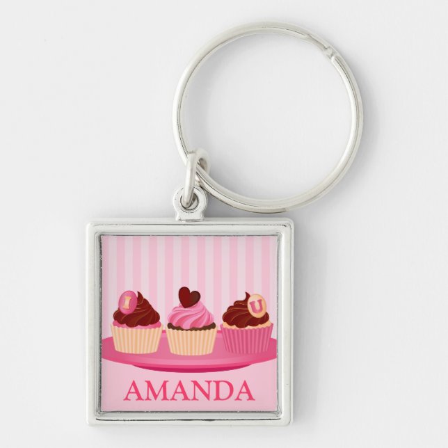Chaveiro Cupcakes de Dia de os namorados rosa (Frente)