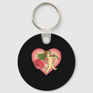 Chaveiro Cupido Querubim Anjo Com Coração Rosa Vermelha Amo