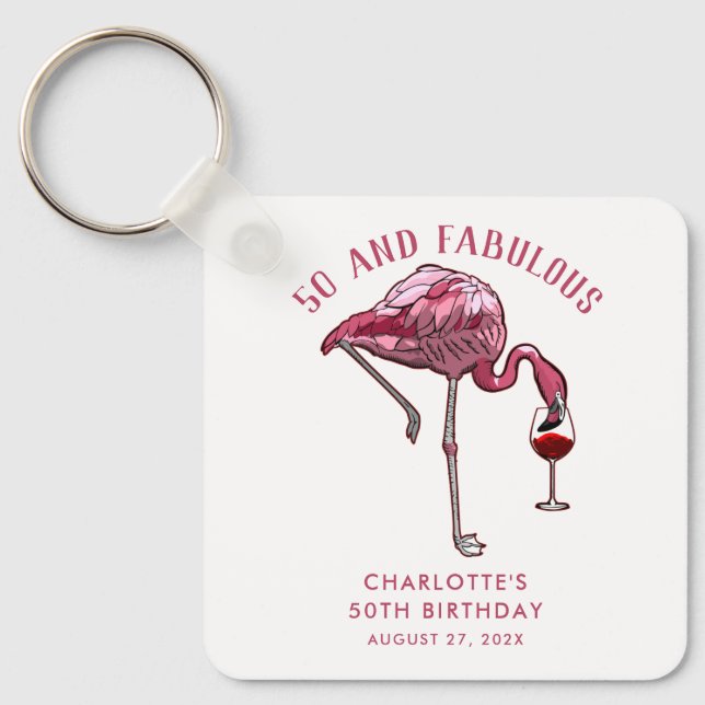 Chaveiro Custom 50th Birthday Flamingo Favors Swag (Frente)