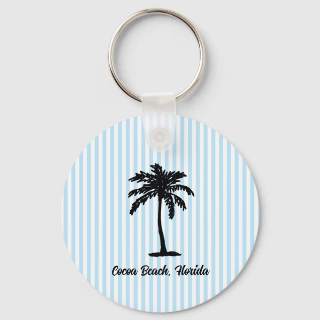 Chaveiro Custom Beach Palm Tree Nautical Blue Stripe (Frente)
