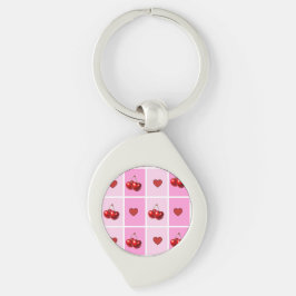 Chaveiro Custom Cherry Heart Checkerboard Pattern