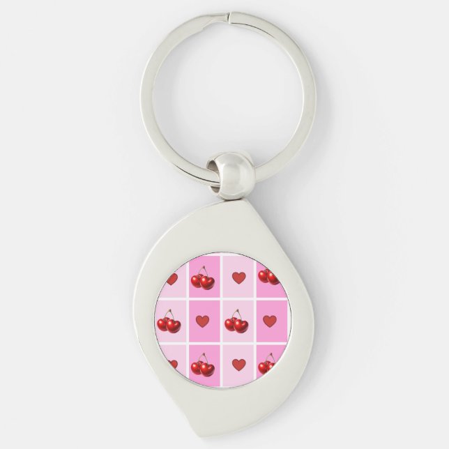 Chaveiro Custom Cherry Heart Checkerboard Pattern (Frente)