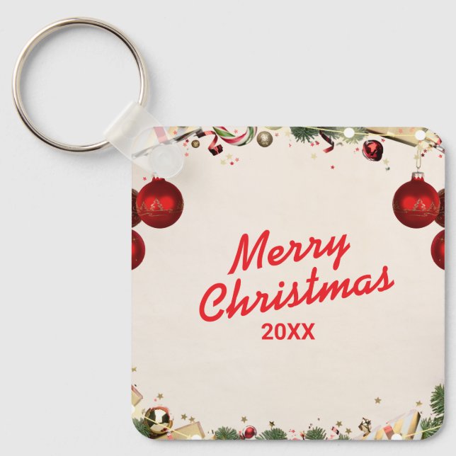 Chaveiro Custom Christmas Square Metal Keychain (Frente)