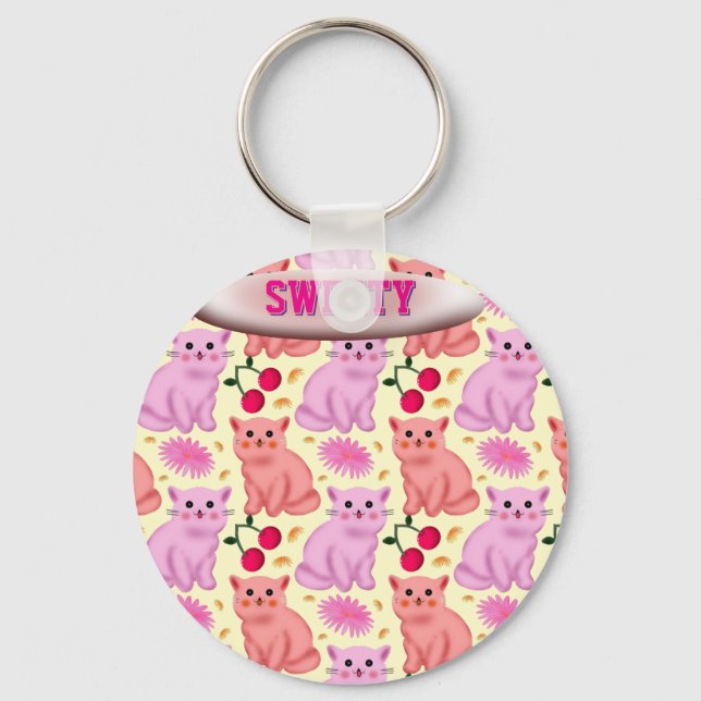 Chaveiro Custom Cute Cat Cherry Floral Pattern (Frente)
