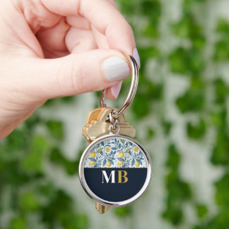 Chaveiro Custom Elegant Mediterranean Lemon Botanical Navy