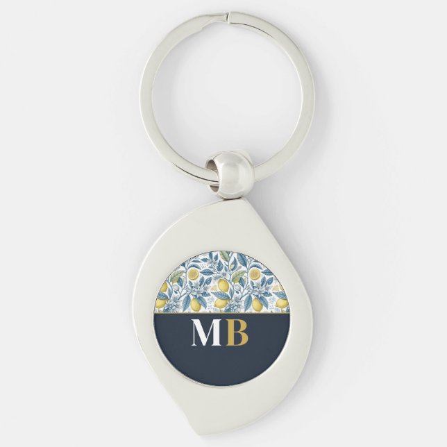 Chaveiro Custom Elegant Mediterranean Lemon Botanical Navy (Frente)