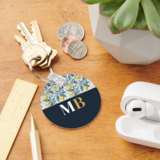 Chaveiro Custom Elegant Mediterranean Lemon Botanical Navy