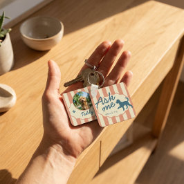 Chaveiro Custom Golden Doodle Photo Name Terracotta Stripes