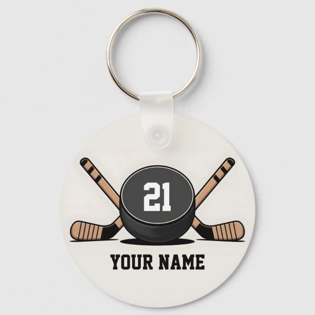 Chaveiro Custom Hockey Puck and Sticks Keychain (Frente)
