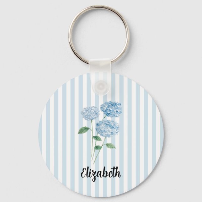 Chaveiro Custom Name Blue Hydrangea Painting Stripe (Frente)