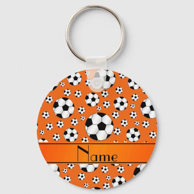 Chaveiro Custom name fun orange soccer balls orange stripe (Frente)