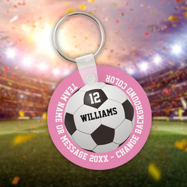 Chaveiro Custom Name Number Team Name Soccer Ball Pink (Custom Name Number Team Name Soccer Ball Pink Keychain)
