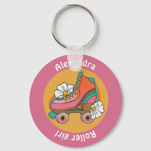 Chaveiro custom name roller skate girl pink girly keychain