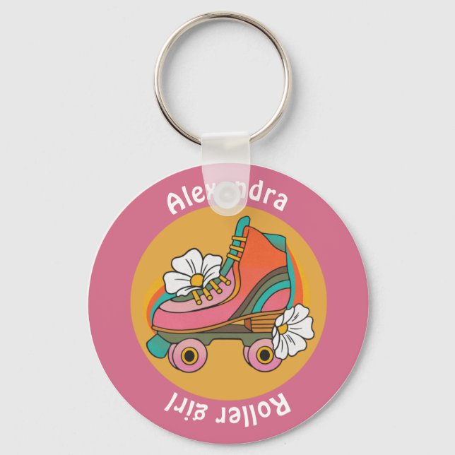 Chaveiro custom name roller skate girl pink girly keychain (Frente)