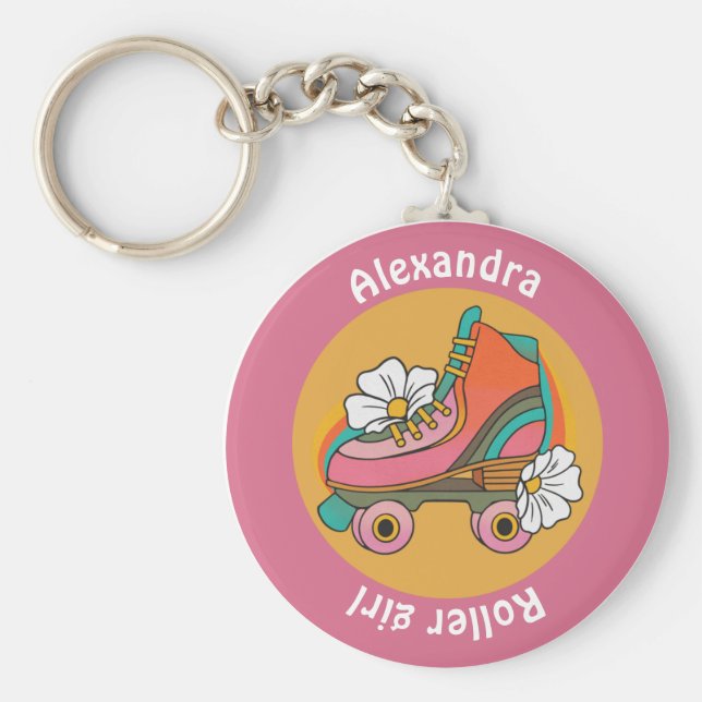 Chaveiro custom name roller skate girl pink girly keychain (Frente)