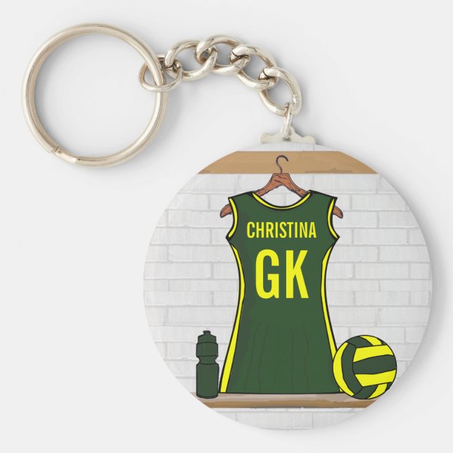 Chaveiro Custom Netball Uniform Green with Yellow (Frente)
