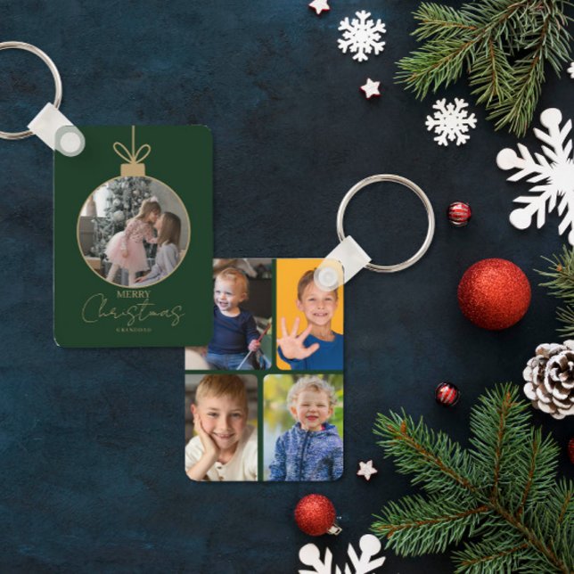 Chaveiro custom photo collage Merry Christmas bauble (Criador carregado)