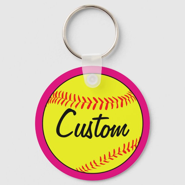 Chaveiro Custom Pink Fastpitch Softball Team/Coach/Player (Frente)