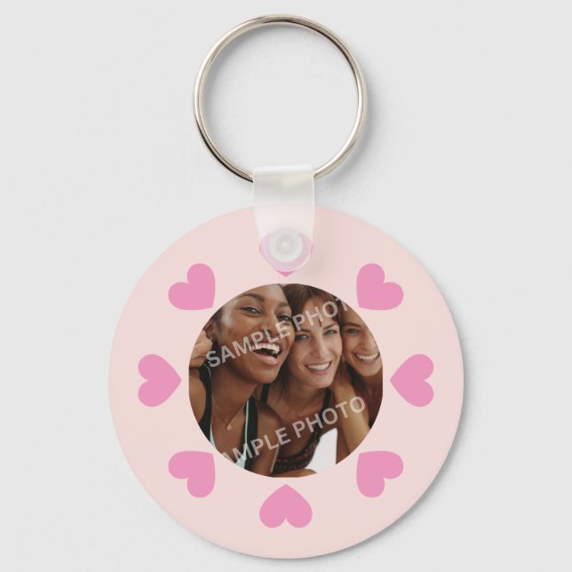 Chaveiro Customizable Pink Heart Photo (Frente)