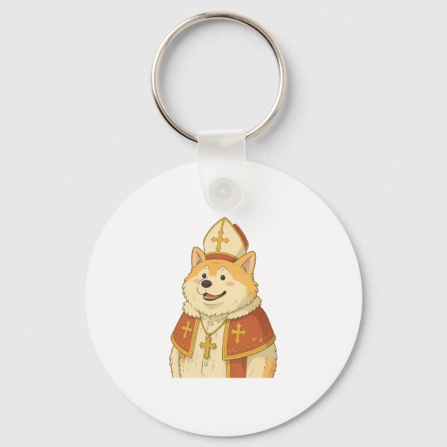 Chaveiro Cute Akita Pope - Design de Cachorro Engraçado (Frente)