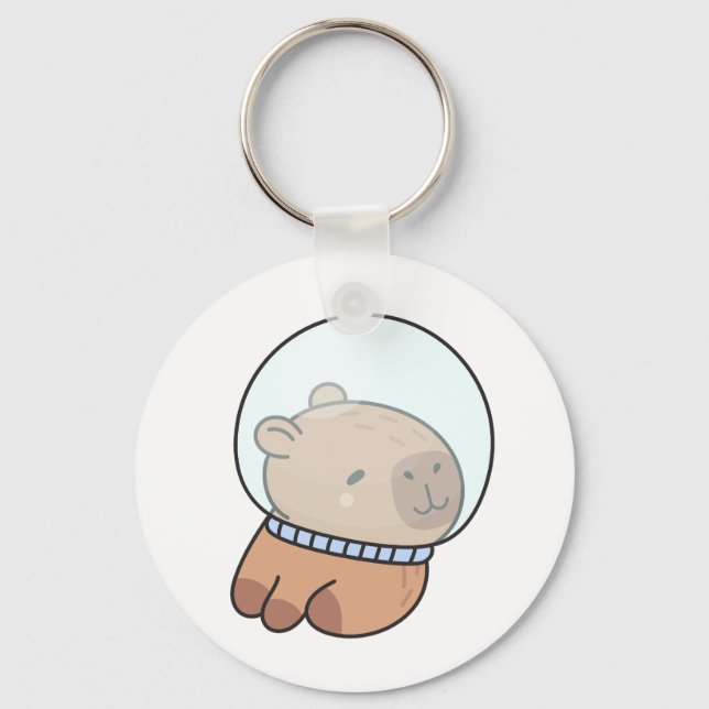 Chaveiro Cute Astronaut Capybara in Space Helmet Kawaii (Frente)