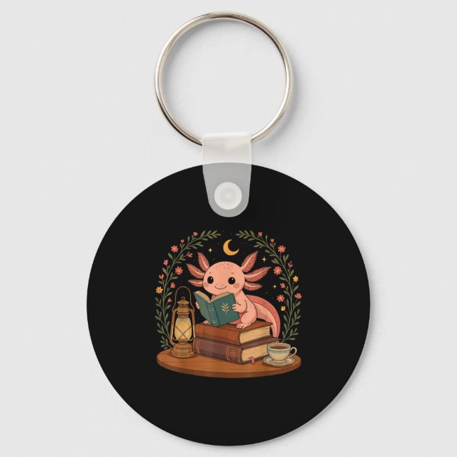 Chaveiro Cute Axolotl Reading Books Cozy Bookworm  (Frente)
