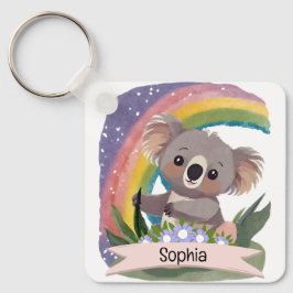 Chaveiro Cute Baby Koala Rainbow Nome Personalizado