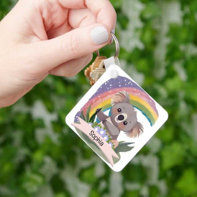 Chaveiro Cute Baby Koala Rainbow Nome Personalizado (Mão)