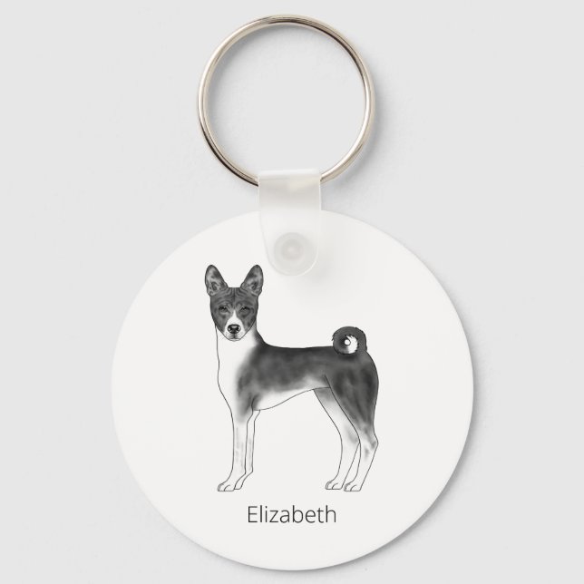 Chaveiro Cute Basenji Dog In Black And White & Custom Text (Frente)