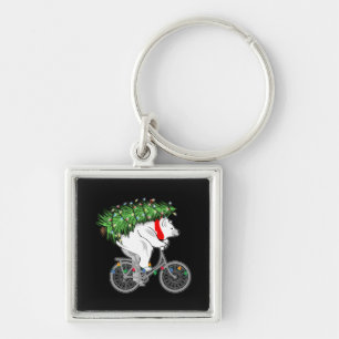 Chaveiro Cute Bear Carrying Christmas Tree Gift For Cyclist