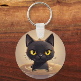 Chaveiro Cute Black Cat Swimming Decorative Art