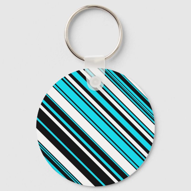 Chaveiro Cute black white aqua stripes (Frente)