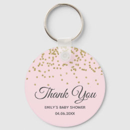Chaveiro Cute Blush Pink Gold Glitter Thank You Baby Shower