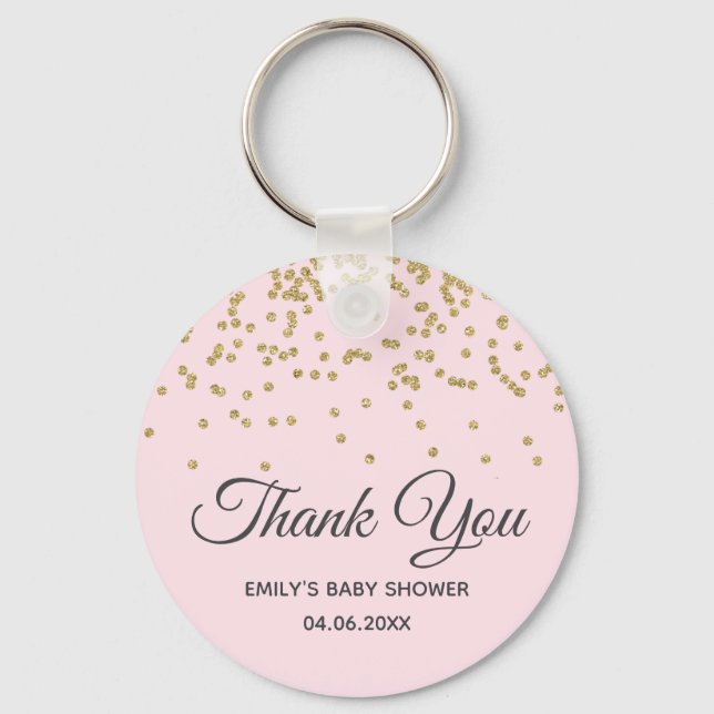 Chaveiro Cute Blush Pink Gold Glitter Thank You Baby Shower (Frente)